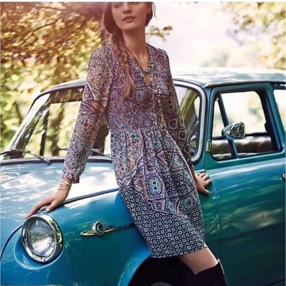 Anthropologie Dresses & Skirts - Anthropologie Maeve Multicolor Boho Geometric Long Sleeve Dress Medium